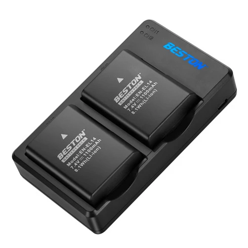 BESTON 2-Pack EN-EL14 / EN-EL14a Battery Packs and Rapid USB Charger for Nikon D3100 D3200 D3300 D3400 D3500 D5100 D5200 D5300 D5500 D5600 DF Coolpix P7000 P7100 P7700 P7800 Cameras