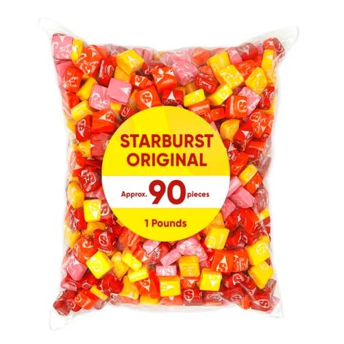 CHAIN & JO SWEETS Strburst Original Fruit Chews 1 Pound Approx 90 Pieces - Bulk Candy of Individually Wrapped Candy Bulk, Tropical Chewy Fruity Candy, Perfect Fruit Snacks for Kids & Adults - Orange, Strawberry, Cherry, Lemon - Wrapped Candy Fruity Candy Small Candy Soft Candy Tropical Candy For Candy Buffet and Candy Dish