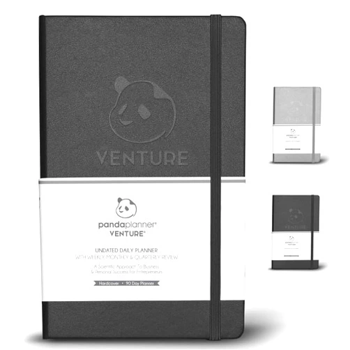 Panda Planner Undated Daily Planner - 90 Day Organization - Productivity For Entrepenuers - Set Goals - Bonus Weekly & Monthly Agenda - Black - Hardcover
