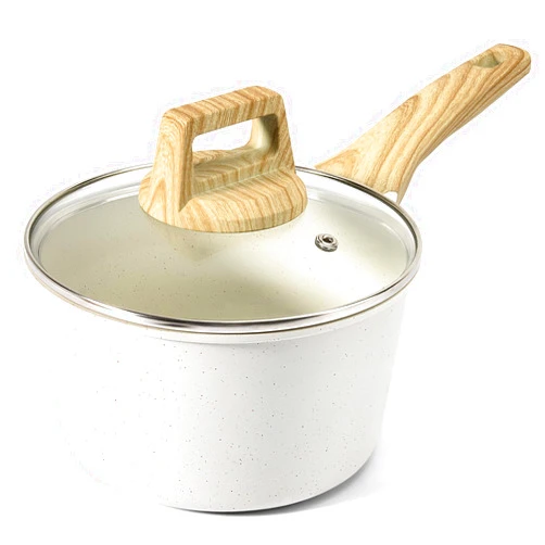 GiPP Nonstick Sauce Pan with Lid - 1.5QT Small Non Stick Saucepan Cooking Pot with Stay-cool Handle, Small Kitchen Pots White Granite Sauce Pot Induction Compatible, PFOA Free