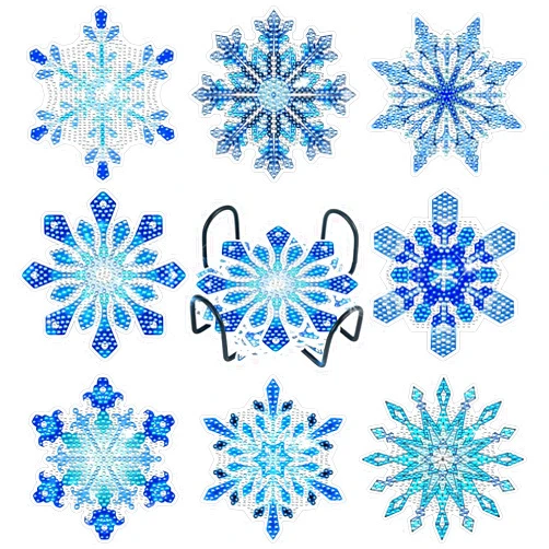 ZABARE 8 PCS Snowflake Diamond Art Coasters Kit, Christmas Diamond Painting Coasters Kits with Holder Snowflakes DIY Coasters for Beginners 5D Diamond Art Kits for Adults Gift