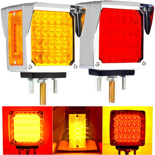 Aukmak 2pcs Trailer Fender Lights Upgraded 60LEDs Double Face Amber and Red for Mack Truck Accessories Square Pedestal LED Turn Signal Truck Lights Trailer LED Side Marker Lights Semi Truck Accessories
