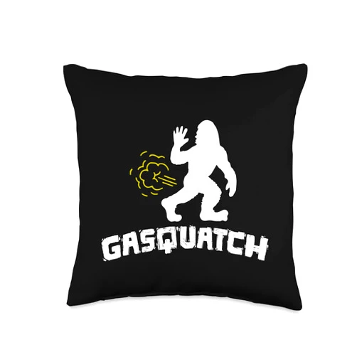 Funny Bigfoot Sasquatch Fan - DressedForDuty Gasquatch Funny Bigfoot Gassy Fart Throw Pillow, 16x16, Multicolor