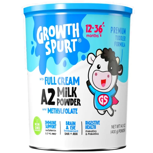 GROWTH SPURT Organic A2 Toddler Formula – Growth Spurt Easy to Digest Comfort & Gentle Dairy – Lactoferrin, 2'-FL HMO, Prebiotics, Probiotics, DHA, ARA, Methylfolate, Immune Support, Non GMO Baby Transition