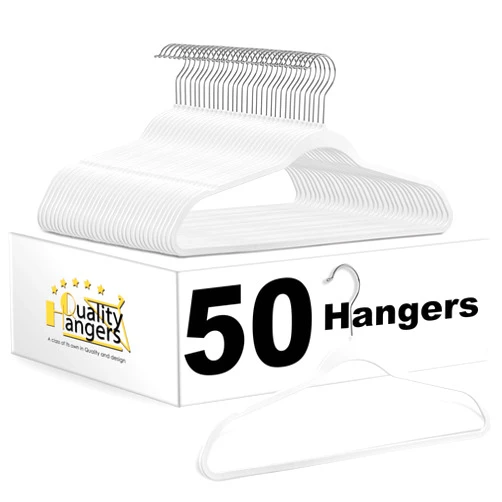 Quality Hangers 50 Pack Non-Velvet Plastic Hangers for Clothes - Heavy Duty Coat Hanger Set - Space-Saving Closet Hangers with Chrome Swivel Hook, Functional Non-Flocked Hangers - Cream White