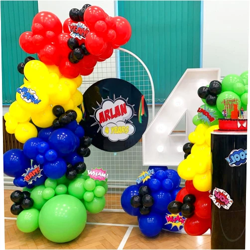 Felice Arts Superhero Theme Balloons Garland Kit with Red Yellow Blue Green Black Balloons for Kids Avenger Iron Spide Man Birthday Party Favor Supplies
