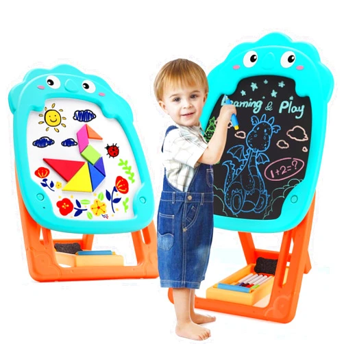 Maysida Easel for Kids, Double Sided Art Easel for Toddlers, Kids Toys with Magnetic Drawing Board, Adjustable Height, Dry Erase Chalkboard & Whiteboard, Standing Toddler Easel Gift for Boys & Girls