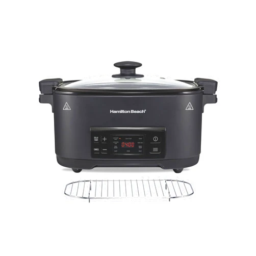 Hamilton Beach 6 Quart 9-in-1 Programmable Slow Cooker with Sear, Browning, Rice, Steam, Sauté, Roast Delay Start & Keep Warm Functions, Nonstick PFAS-Free Dishwasher Safe Crock, Black (33604)