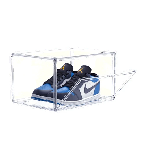 HIYOHIYO Acrylic Clear Shoe Storage Boxes Stackable for High-end Sports Shoes 360° Fully Transparent Display Box with Magnetic Door Suitable for Ankle Boots High Heels Size 14 (1-Pack)