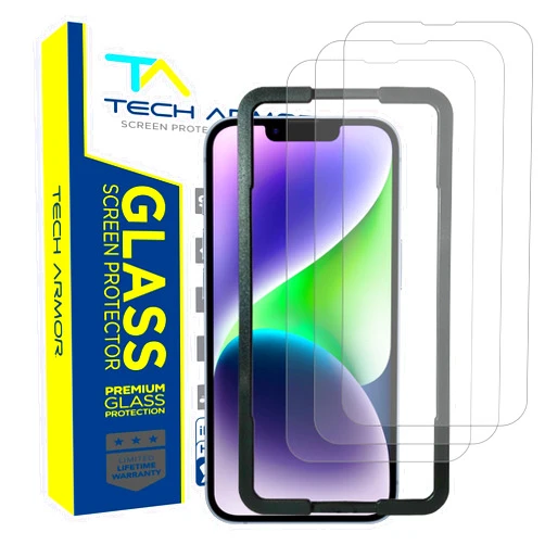 Tech Armor Ballistic Glass Screen Protector for iPhone 14, iPhone 13 and 13 Pro [6.1 Inch] Display 3 Pack Tempered Glass, Case Friendly