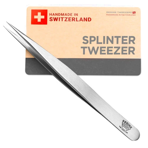 Regine Switzerland Splinter Tweezers – Professional Tweezer with Precision Point Needle Nose for Splinter, Ingrown Hair & Glass Extraction – Stainless Steel Sharp Tool for Men & Women – Silver