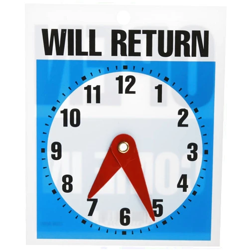 Headline Sign Double-Sided Open/Will Return Sign with Clock Hands, 5