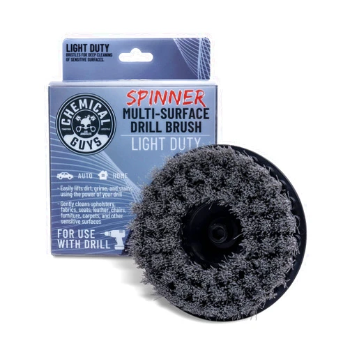 Chemical Guys ACC506 Light Duty Spinner Multi-Surface Drill Brush Attachment (Fits Any Standard Drill - Power Scrubber Removes Stains & Gently Cleans Upholstery, Fabric and Carpet), Gray