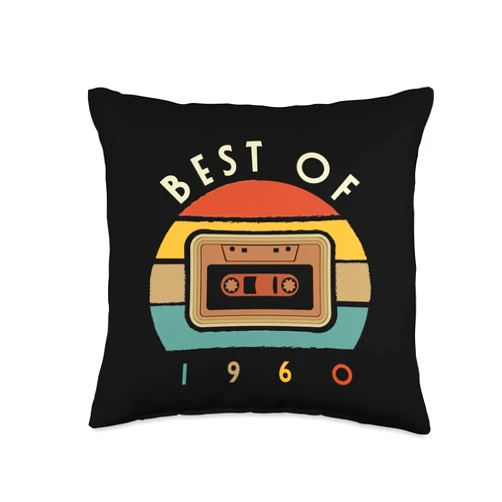 Funny Birthday Designs Brand Best of 1960 Funny Quote with Cassette Graphic Throw Pillow, 16x16, Multicolor