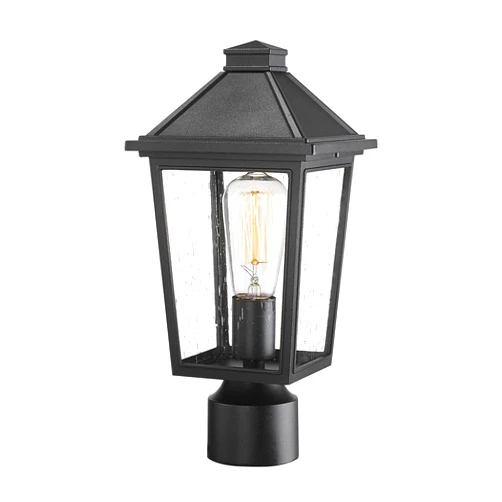 HWH INVESTMENT Outdoor Post Light Fixtures Exterior Pillar Lantern with Seeded Glass Shade, Modern Post Lamp for Outside, Matte Black Finish, 5HX64P BK