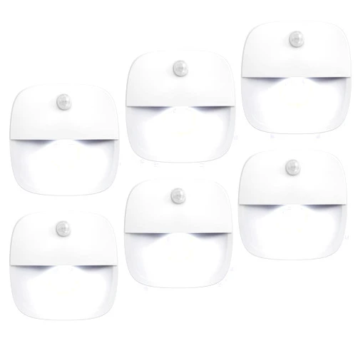 AMIR Upgraded Motion Sensor Light, Cordless Battery-Powered LED Night Light, Wall Light, Closet Lights, Safe Lights for Stairs, Hallway, Bathroom, Kitchen, Cabinet (White - Pack of 6)