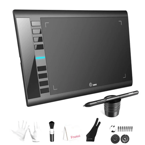 UGEE Graphics Drawing Tablet, UGEE M708 10 x 6 inch Large Drawing Tablet with 8 Hot Keys, Passive Stylus of 8192 Levels Pressure, UGEE M708 Graphics Tablet for Paint, Design, Art Creation Sketch Black