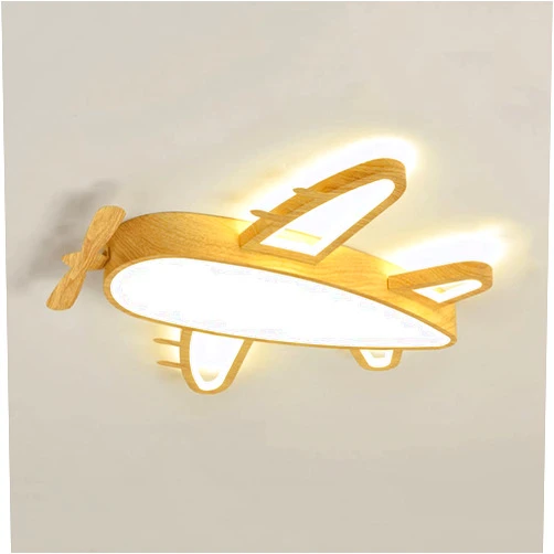WFZRXFC Modern Creative Airplane Shape Ceiling Lamp Wooden Frame Ultra-thin 2.36 Inches Ceiling Lights LED Energy Saving Installation Is Easy Lighting Fixture, Suitable For Boys And Girls Children's Room