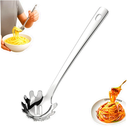 Smrtcol Stainless Steel Pasta Spoon with Teeth Pasta Server & Spaghetti Spoon with Drain Holes for Noodles, Pasta, Cooking & Serving (Silver)