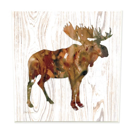 Stupell Industries Brown Watercolor Moose Silhouette Rustic Grain Pattern, Designed by Carol Robinson Wall Plaque, 12 x 12