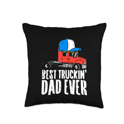 BoredKoalas Truck Pillows Trucker Driver Gift Best Truckin Dad Ever Cap Semi Truck Driver Trucker Men Gift Throw Pillow