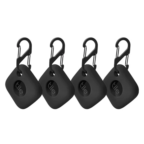 VAEKNVG 4PCS Case for Tile Mate Tracker 2022, Soft Silicone Skin Cover Shock-Absorbing Protective Case with Carabiner Accessories (4PCS Black)