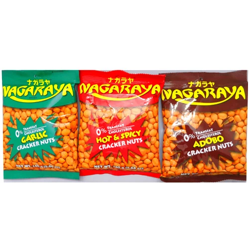 Nagaraya Cracker Nuts Variety Bundle - 2 packs of Adobo, 2 packs of Garlic, 2 packs of Hot and Spicy - Total of 6 Packs