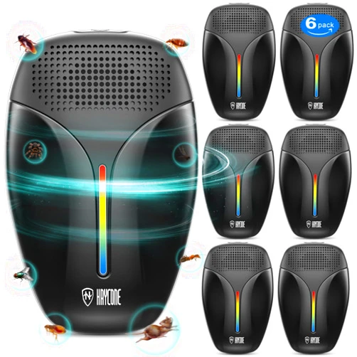 Haycone 2024 Upgraded Version Ultrasonic repeller & insect Repeller, Ultrasonic Repellent for Roach, Rodent, Mouse, Bugs, Mosquito, Mice, Spider, Ant,3 Mode Switching,6 Packs