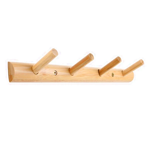 Homode Modern Bamboo Wooden Entryway Coat Hooks, Bathroom Kitchen Towel Rack, Wall Mounted Coat Rack Hat Hanger with 4 Hanging Pegs (Natural)