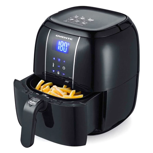 OVENTE Compact Air Fryer, 3.2 Quart Electric Hot Cooker with 1400W Power, Digital LED Touch Screen, Auto Shutoff, Dishwasher Safe Non-Stick Basket, Perfect for Healthy & Oilless Food, Black FAD61302B
