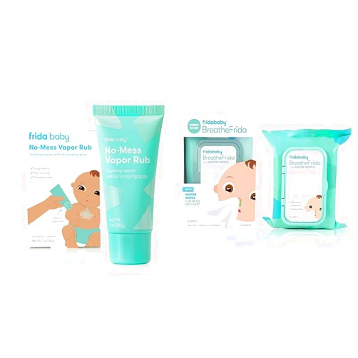 Frida Baby No-Mess Vapor Rub + BreatheFrida Baby Vapor Wipes Bundle: Baby Vapor Rub for Chest, Neck, Back + Foot with Hands-Free Applicator Tube, 1oz & Baby Vapor Wipes with Aloe and Chamomille, 30ct