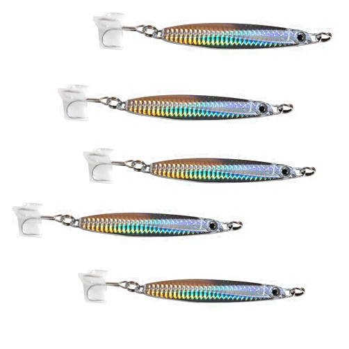 Fish WOW! 5pcs 2.8oz Colt Sniper jigs 80g coltsniper jig with a 3561D-DT MUSTAD 3X Strong Forge High Carbon Steel Treble Hook - Silver