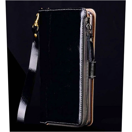 GHFHSG Leather Flip Case for Apple iPhone 13 Pro (2021) 6.1 Inch, Wristlets Zipper Wallet [Card Holder] Stend Feature Folio Phone Cover (Color : Preto)