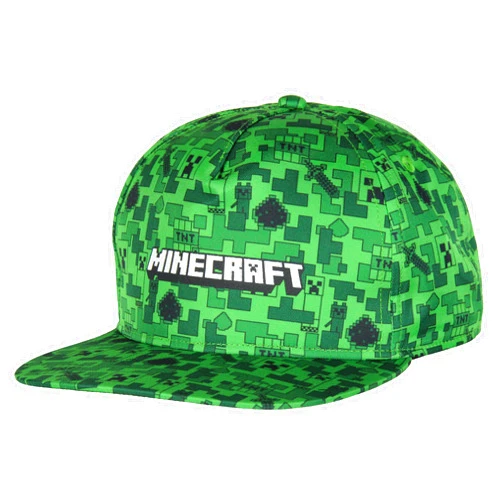 Bioworld Minecraft Creeper Face AOP Youth Flat Bill Snapback OSFM Cap Hat Green