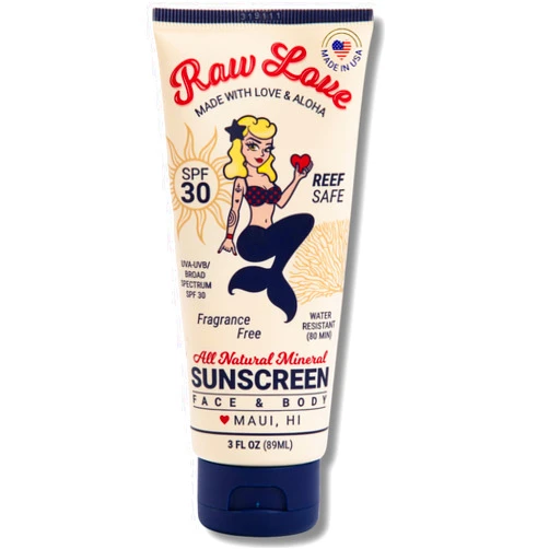Raw Love Sunscreen Raw Love Mineral Sunscreen Lotion for Face & Body | Reef Safe Sunscreen for Adults and Kids | Zinc Oxide Sunscreen, Water Resistant, Broad Spectrum UVA/UVB SPF 30 Protection for Sensitive Skin | 3oz