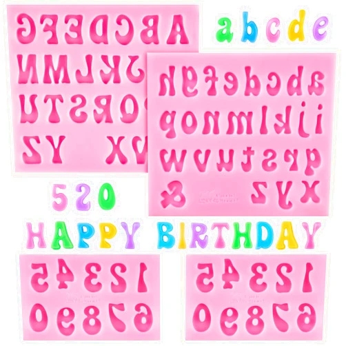 CLUEWR 4 PCS Silicone Letter Molds, Non-Stick Fondant Chocolate Molds 0-9 Numbers 26 Letters Candy Molds for Baking Dessert and Cake Decoration