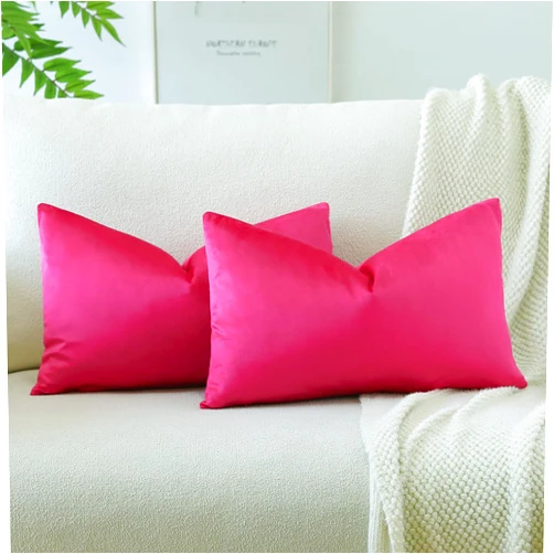 OTOSTAR Velvet Soft Solid Decorative Throw Pillow Covers 12 x 20 Inch Pillow Covers Lumbar Cushion Case Couch Pillowcases for Sofa Bed Home Decor Pack of 2 (Hot Pink)