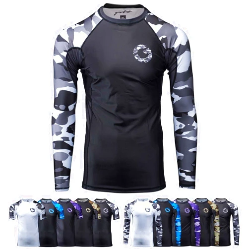 Gold BJJ Jiu Jitsu Rashguard - Camo Rash Guard Compression Shirt for No-Gi, Gi, & MMA