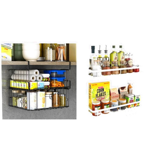 Couwilson 12.6in Under Shelf Basket Storage 2Pack and 15.7in Spice Rack Organizer Wall Mounted 2Pack