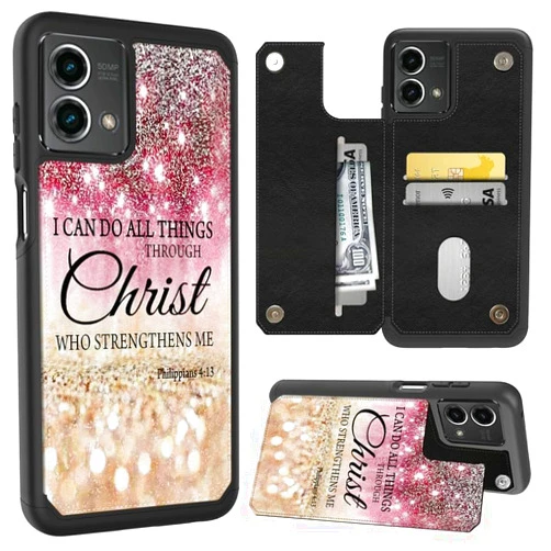 FUYOCWE Case for Motorola Moto G Stylus 5G 2023 Phone Case Wallet with Card Holder,I can do All Things Through Christ PU Leather Kickstand Card Slot Cover for Women Men (Dual Magnetic Clasp+RFID Blocking)