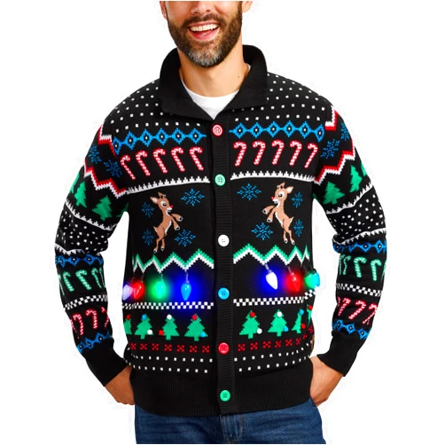 Tipsy Elves Men's Funny Christmas Cardigans - Ugly Christmas Sweater for Men with Embellished and Festive Designs