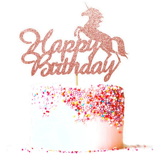 Artczlay happy birthday cake topper rose gold glitter unicorn theme boy girl children birthday party cake decoration