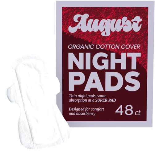 August Menstrual Organic Cover Pads for Women and Anyone Who Menstruates, Super Absorbency, 48 Organic Cotton Super Pads, Compostable Wrappers, Fragrance Free, Organic Pads with Wings