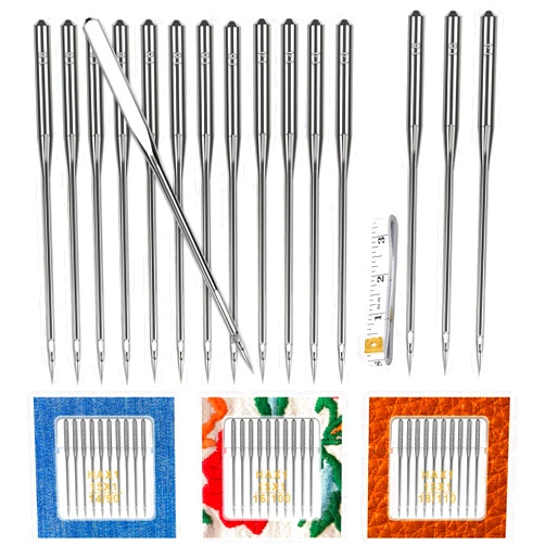 HLARTNET 30PCS Universal Sewing Machine Needles - Sizes 90/14 100/16 110/18 Heavy Duty Sewing Machine Needle for Thick Fabric Including Canvas Leather Embroidery Jeans