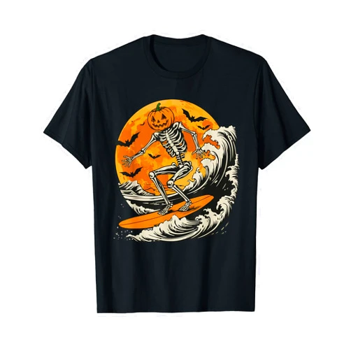 Halloween Skeleton Surfer costume for men & women Vintage Halloween Skeleton Pumpkin Surfing Surf for Boys T-Shirt