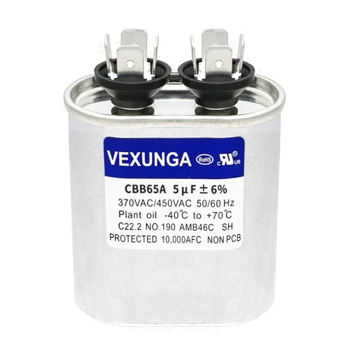 VEXUNGA 5uF 370/440VAC 50/60Hz CBB65 CBB65A Oval Run Start Capacitor 5 MFD 370V/440V Air Conditioner Capacitors for AC Unit Fan Motor Start or Pool Pump or Air Condenser Straight Cool