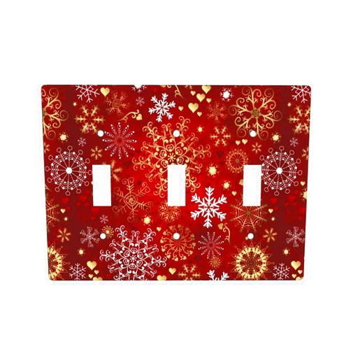 F9er-t8t Winter Snowflake Red Sparkle Christmas Pattern Triple 3-Gang Toggle Light Cover Decor Wall Plate/Switch Standard Size, A-Triple 3-Gang Toggle (WAPT-H03)