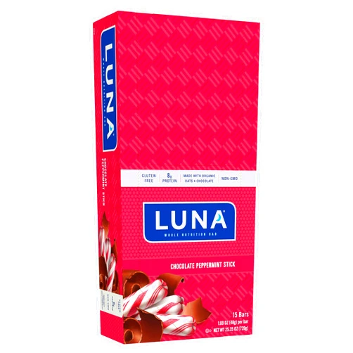 CLIF Bar LUNA BAR - Gluten Free Snack Bars - Chocolate Peppermint Stick -8g of protein - Non-GMO - Plant-Based Wholesome Snacking - On the Go Snacks (1.69 Ounce Snack Bars, 15 Count)