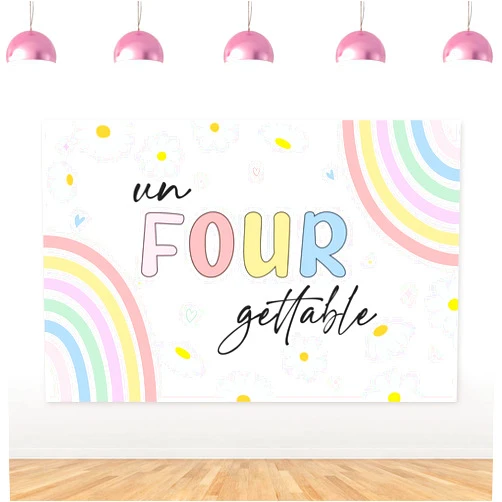 Kreat4joy Unforgettable 4th Birthday Girl Decorations Backdrop, 4 Year Old Birthday Decorations Backdrop Banner for 4th Birthday Decorations Girl Princess Photography Background