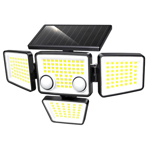 LYWALT Solar Outdoor Lights - 3000LM 188 LED Motion Sensor Outdoor Lights, 4 Heads IP65 Waterproof Powered Security Flood Lights, 270°Wide Lighting Angle Wall Light with Sensors for Backyard Yard